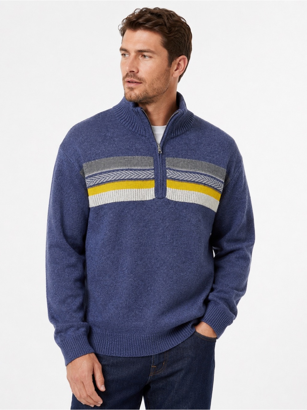 Banana Republic Men's‎ cotton  nylon wool blend Blue Half-Zip Sweater  XXL